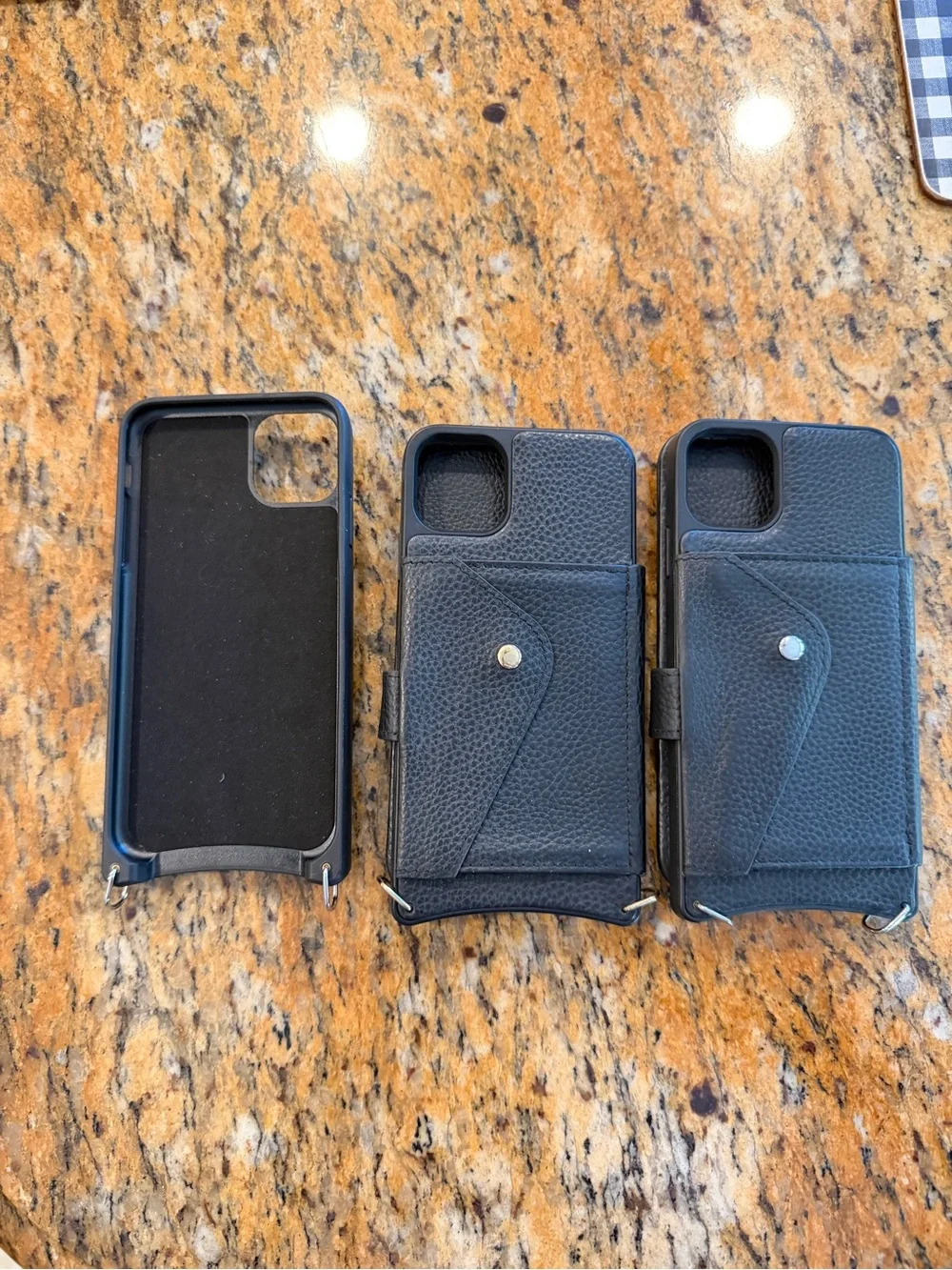 Set of 3 Bandolier Leather Cases iPhone 11 Pro Max- 2 Black and 1 Light Pink